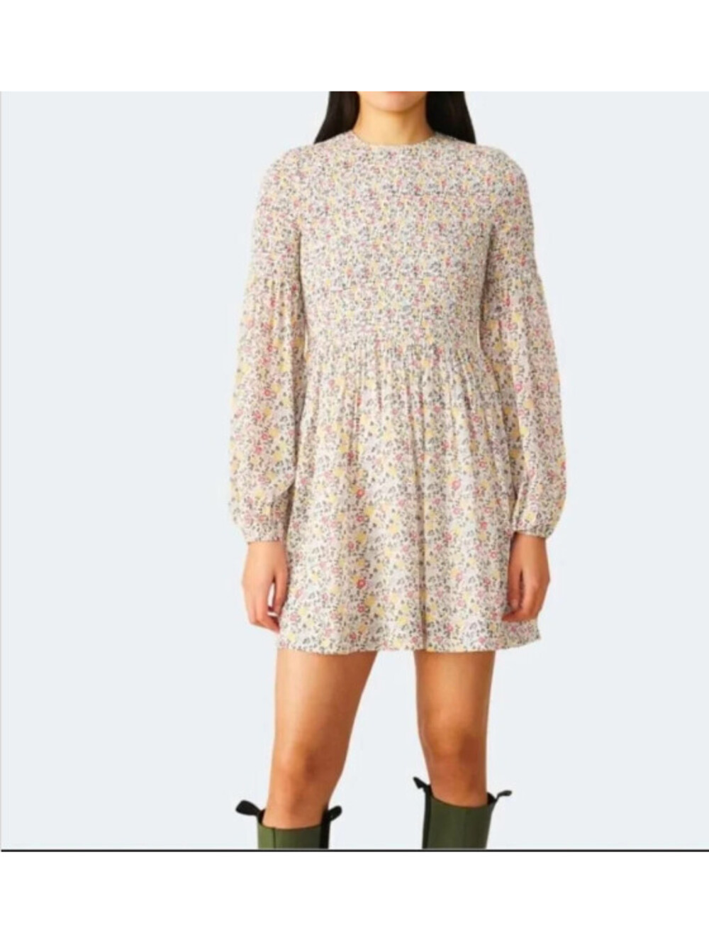 Ganni Floral Print Smocked Mini Dress Size 36 Europe NWT $325msrp